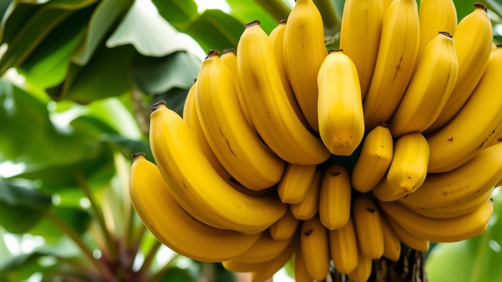 Tandan Pisang Kuning yang Matang di Pohon Pisang