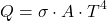 \[ Q = \sigma \cdot A \cdot T^4 \]