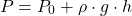 \[ P = P_0 + \rho \cdot g \cdot h \]