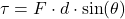\[ \tau = F \cdot d \cdot \sin(\theta) \]