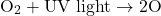 \[ \text{O}_2 + \text{UV light} \rightarrow 2\text{O} \]
