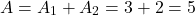 \[ A = A_1 + A_2 = 3 + 2 = 5 \]
