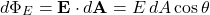 \[ d\Phi_E = \mathbf{E} \cdot d\mathbf{A} = E \, dA \cos \theta \]