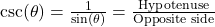 \csc(\theta) = \frac{1}{\sin(\theta)} = \frac{\text{Hypotenuse}}{\text{Opposite side}}
