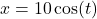 x = 10 \cos(t)