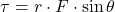 \[ \tau = r \cdot F \cdot \sin \theta \]