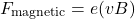 \[ F_{\text{magnetic}} = e(vB) \]