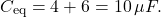 \[ C_{\text{eq}} = 4 + 6 = 10 \, \mu F. \]
