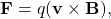\[ \mathbf{F} = q(\mathbf{v} \times \mathbf{B}), \]