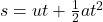 Rendered by QuickLaTeX.com s = ut + \frac{1}{2}at^2