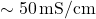 \sim 50 \, \text{mS/cm}