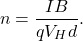 \[ n = \frac{IB}{qV_Hd}. \]