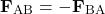 \[ \mathbf{F}_{\text{AB}} = -\mathbf{F}_{\text{BA}} \]