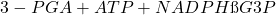 \[ 3-PGA + ATP + NADPH → G3P \]