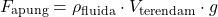 \[ F_{\text{apung}} = \rho_{\text{fluida}} \cdot V_{\text{terendam}} \cdot g \]