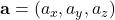 \mathbf{a} = (a_x, a_y, a_z)