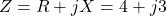 \[ Z = R + jX = 4 + j3 \]