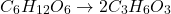 \[ C_6H_{12}O_6 \rightarrow 2C_3H_6O_3 \]